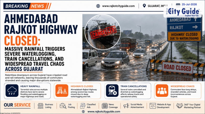 Ahmedabad Rajkot Highway Closed: Massive Rainfall Triggers Severe Waterlogging, Train Cancellations, and Widespread Travel Chaos Across Gujarat