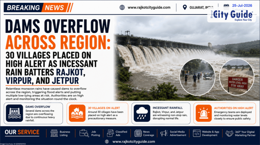 Dams Overflow Across Region: 30 Villages Placed on High Alert as Incessant Rain Batters Rajkot, Virpur, and Jetpur