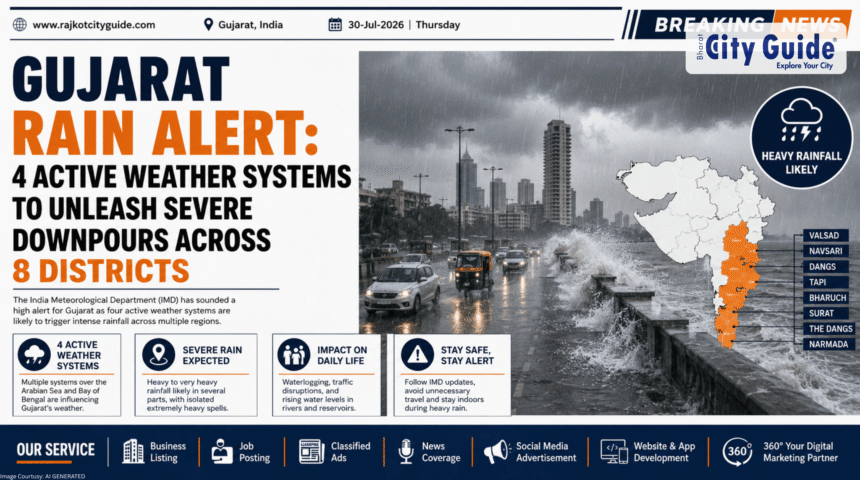 Gujarat Rain Alert: 4 Active Weather Systems to Unleash Severe Downpours Across 8 Districts