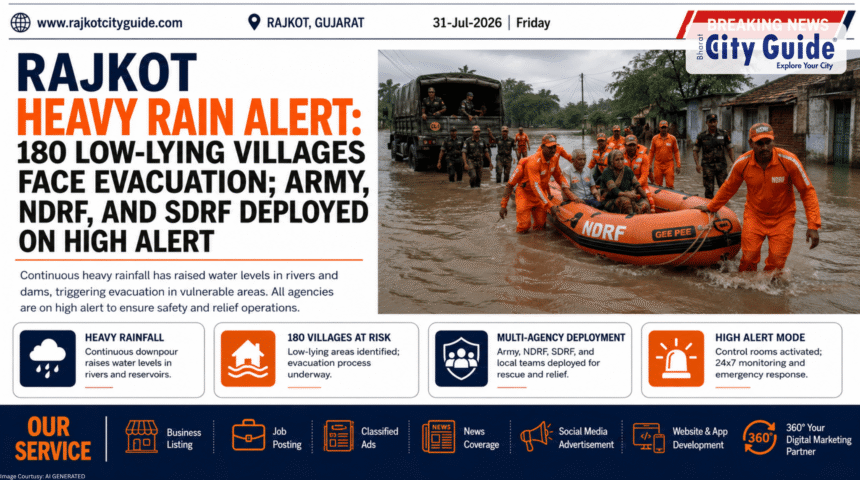 Rajkot Heavy Rain Alert: 180 Low-Lying Villages Face Evacuation; Army, NDRF, and SDRF Deployed on High Alert