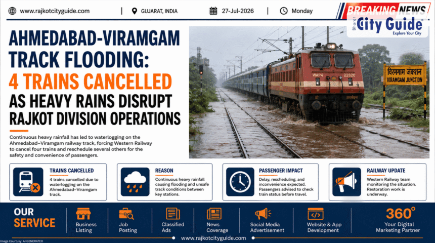 Ahmedabad-Viramgam Track Flooding: 4 Trains Cancelled as Heavy Rains Disrupt Rajkot Division Operations