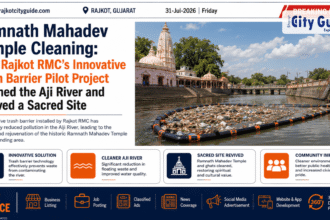 Ramnath Mahadev Temple Cleaning: How Rajkot RMC’s Innovative Trash Barrier Pilot Project Cleaned the Aji River and Revived a Sacred Site