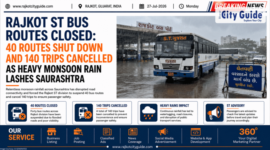 Rajkot ST Bus Routes Closed: 40 Routes Shut Down and 140 Trips Cancelled as Heavy Monsoon Rain Lashes Saurashtra