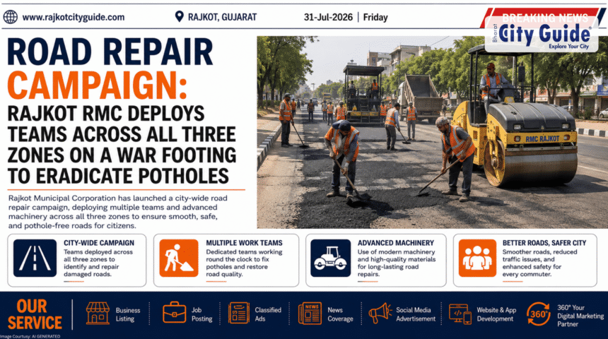Road Repair Campaign: Rajkot RMC Deploys Teams Across All Three Zones on a War Footing to Eradicate Potholes