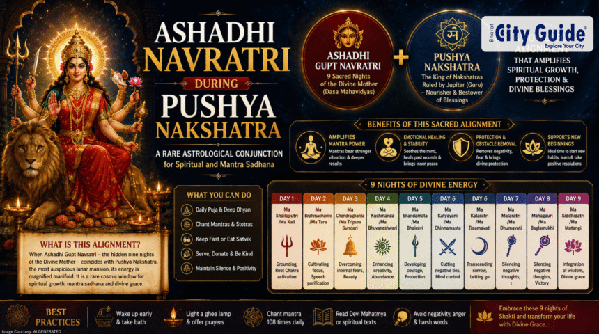 Ashadhi Navratri during Pushya Nakshatra A Rare Astrological Conjunction for Spiritual and Mantra Sadhana