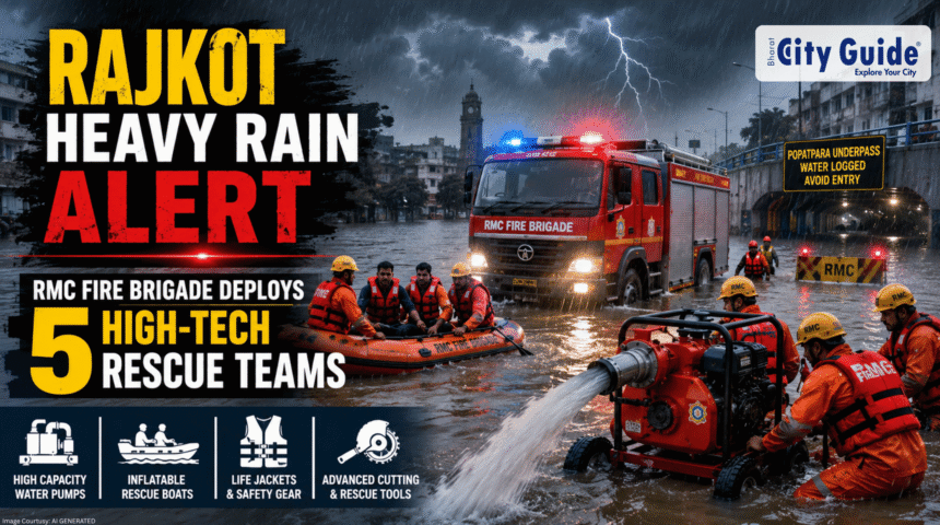 Rajkot Heavy Rain Alert RMC Fire Brigade Deploys 5 High-Tech Rescue Teams to Tackle Monsoon Flood Risk