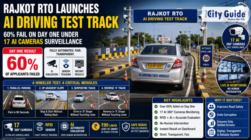Rajkot RTO Launches AI Driving Test Track 60% Fail on Day One Under 17 AI Cameras Surveillance