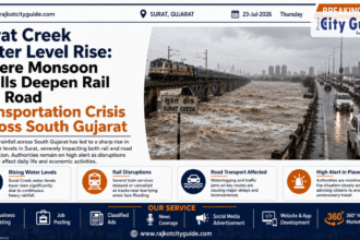 Surat Creek Water Level Rise: Severe Monsoon Spells Deepen Rail and Road Transportation Crisis Across South Gujarat