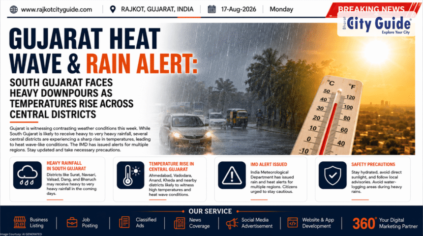 Gujarat Heat Wave & Rain Alert: South Gujarat Faces Heavy Downpours as Temperatures Rise Across Central Districts