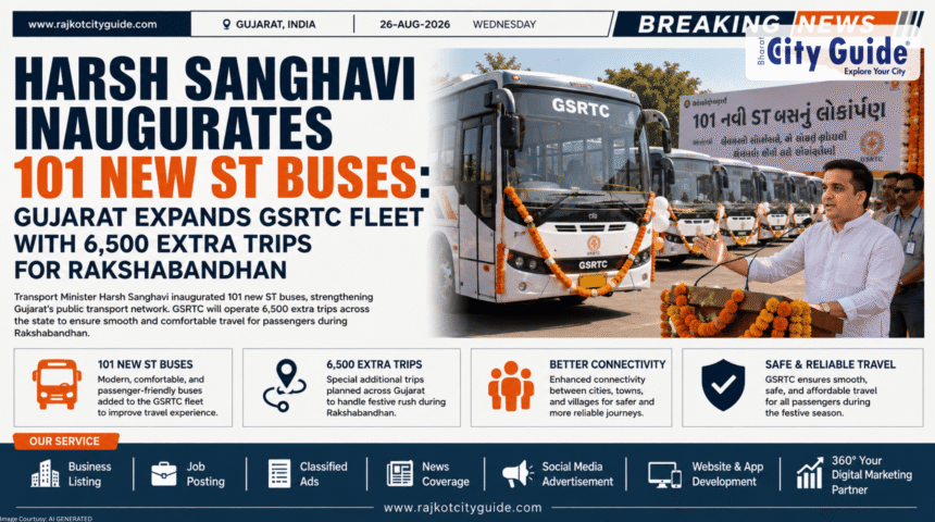 Harsh Sanghavi Inaugurates 101 New ST Buses: Gujarat Expands GSRTC Fleet with 6,500 Extra Trips for Rakshabandhan