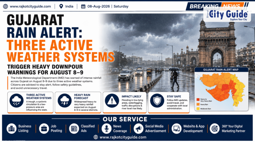 Gujarat Rain Alert: Three Active Weather Systems Trigger Heavy Downpour Warnings for August 8–9