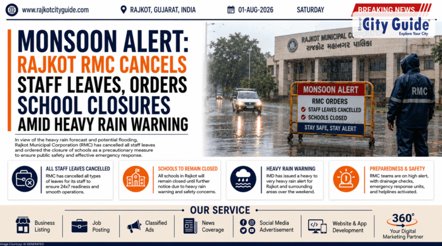 Monsoon Alert: Rajkot RMC Cancels Staff Leaves, Orders School Closures Amid Heavy Rain Warning