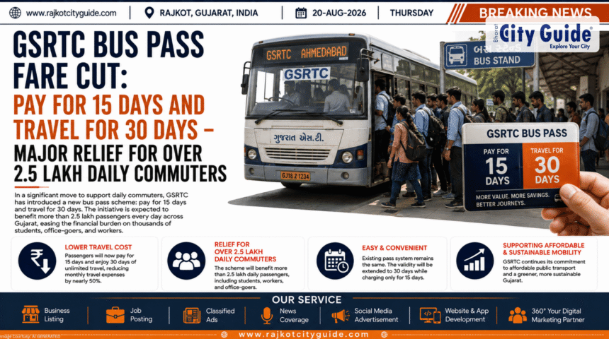 GSRTC Bus Pass Fare Cut: Pay for 15 Days and Travel for 30 Days – Major Relief for Over 2.5 Lakh Daily Commuters