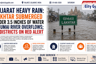 Gujarat Heavy Rain: Lakhtar Submerged Under 3.5 Inches of Water as Umai River Overflows; 12 Districts on Red Alert