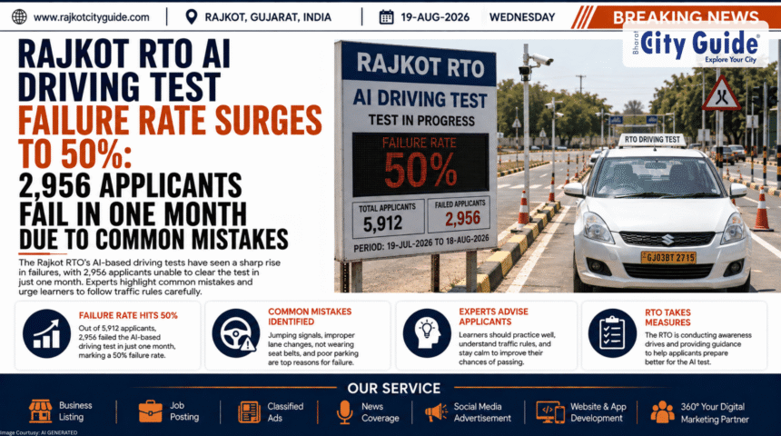 Rajkot RTO AI Driving Test Failure Rate Surges to 50%: 2,956 Applicants Fail in One Month Due to Common Mistakes