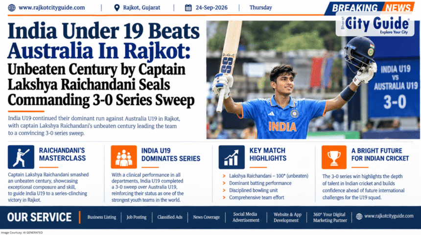 India Under 19 Beats Australia In Rajkot: Unbeaten Century by Captain Lakshya Raichandani Seals Commanding 3-0 Series Sweep