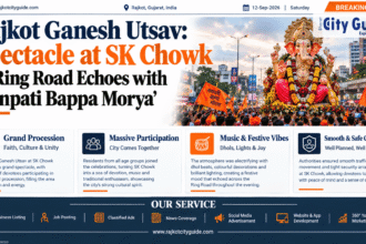 Rajkot Ganesh Utsav: Spectacle at SK Chowk as Ring Road Echoes with 'Ganpati Bappa Morya'