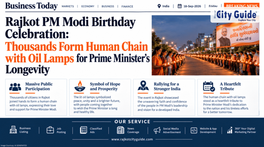 Rajkot PM Modi Birthday Celebration: Thousands Form Human Chain with Oil Lamps for Prime Minister’s Longevity