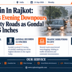 Heavy Rain In Rajkot: Thunderous Evening Downpours Inundate City Roads as Gondal Records 3.5 Inches