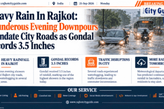 Heavy Rain In Rajkot: Thunderous Evening Downpours Inundate City Roads as Gondal Records 3.5 Inches