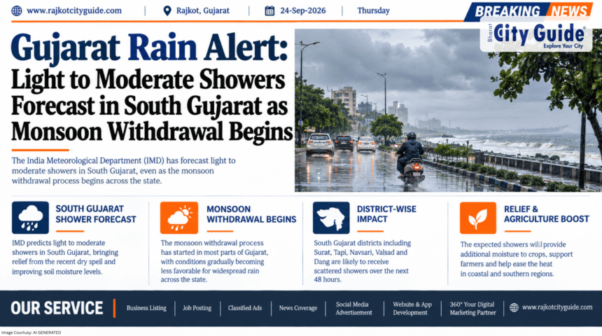 Gujarat Rain Alert: Light to Moderate Showers Forecast in South Gujarat as Monsoon Withdrawal Begins