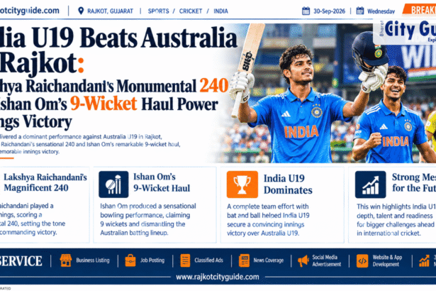 India U19 Beats Australia In Rajkot: Lakshya Raichandani’s Monumental 240 and Ishan Om’s 9-Wicket Haul Power Innings Victory
