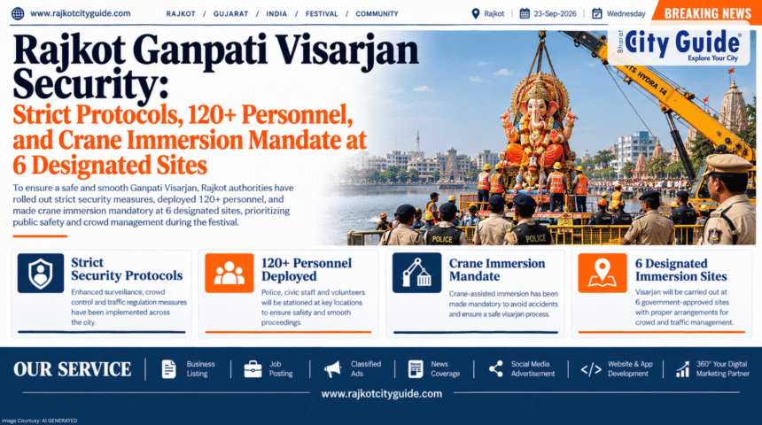 Rajkot Ganpati Visarjan Security: Strict Protocols, 120+ Personnel, and Crane Immersion Mandate at 6 Designated Sites