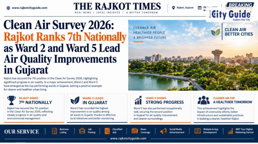 Clean Air Survey 2026: Rajkot Ranks 7th Nationally as Ward 2 and Ward 5 Lead Air Quality Improvements in Gujarat