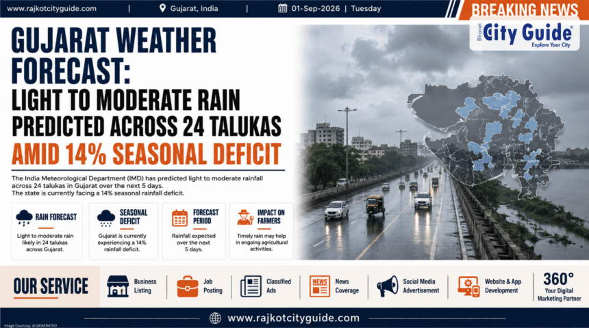 Gujarat Weather Forecast: Light to Moderate Rain Predicted Across 24 Talukas Amid 14% Seasonal Deficit