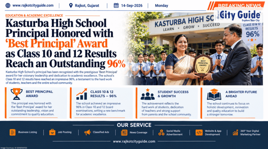 Kasturba High School Principal Honored with 'Best Principal' Award as Class 10 and 12 Results Reach an Outstanding 96%