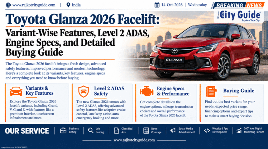 Toyota Glanza 2026 Facelift: Variant-Wise Features, Level 2 ADAS, Engine Specs, and Detailed Buying Guide