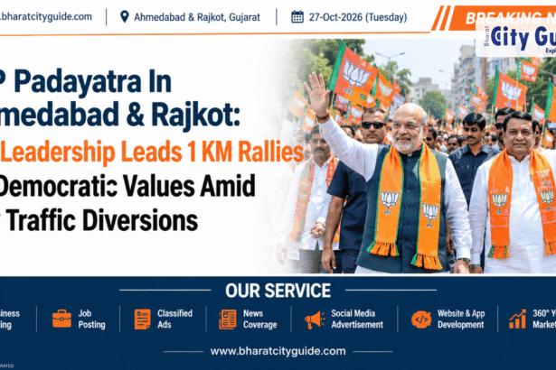 BJP Padayatra In Ahmedabad & Rajkot: Top Leadership Leads 1 KM Rallies for Democratic Values Amid City Traffic Diversions