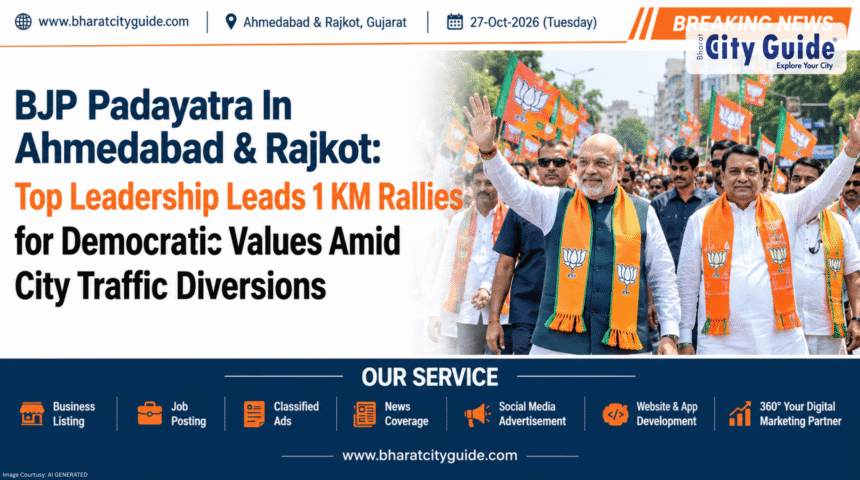 BJP Padayatra In Ahmedabad & Rajkot: Top Leadership Leads 1 KM Rallies for Democratic Values Amid City Traffic Diversions