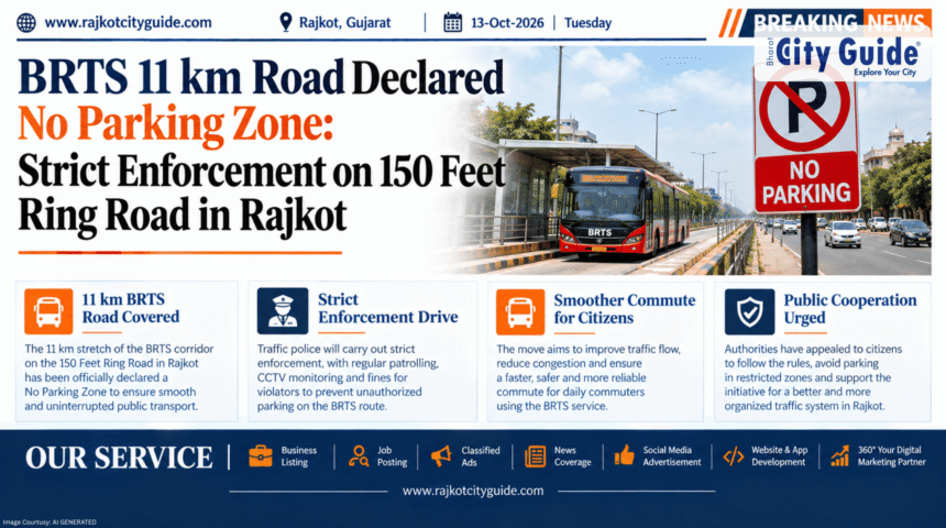 BRTS 11 km Road Declared No Parking Zone: Strict Enforcement on 150 Feet Ring Road in Rajkot