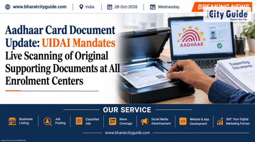 Aadhaar Card Document Update: UIDAI Mandates Live Scanning of Original Supporting Documents at All Enrolment Centers