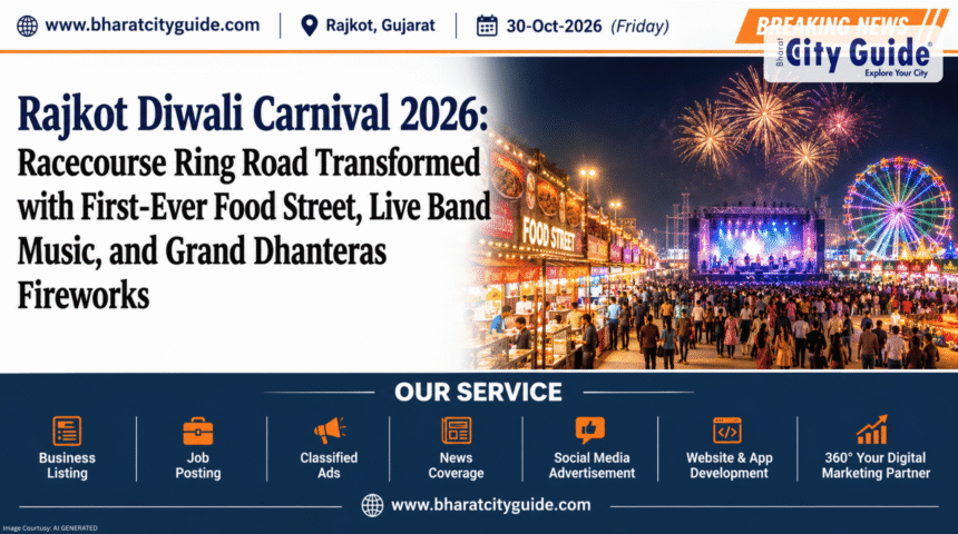 Rajkot Diwali Carnival 2026: Racecourse Ring Road Transformed with First-Ever Food Street, Live Band Music, and Grand Dhanteras Fireworks